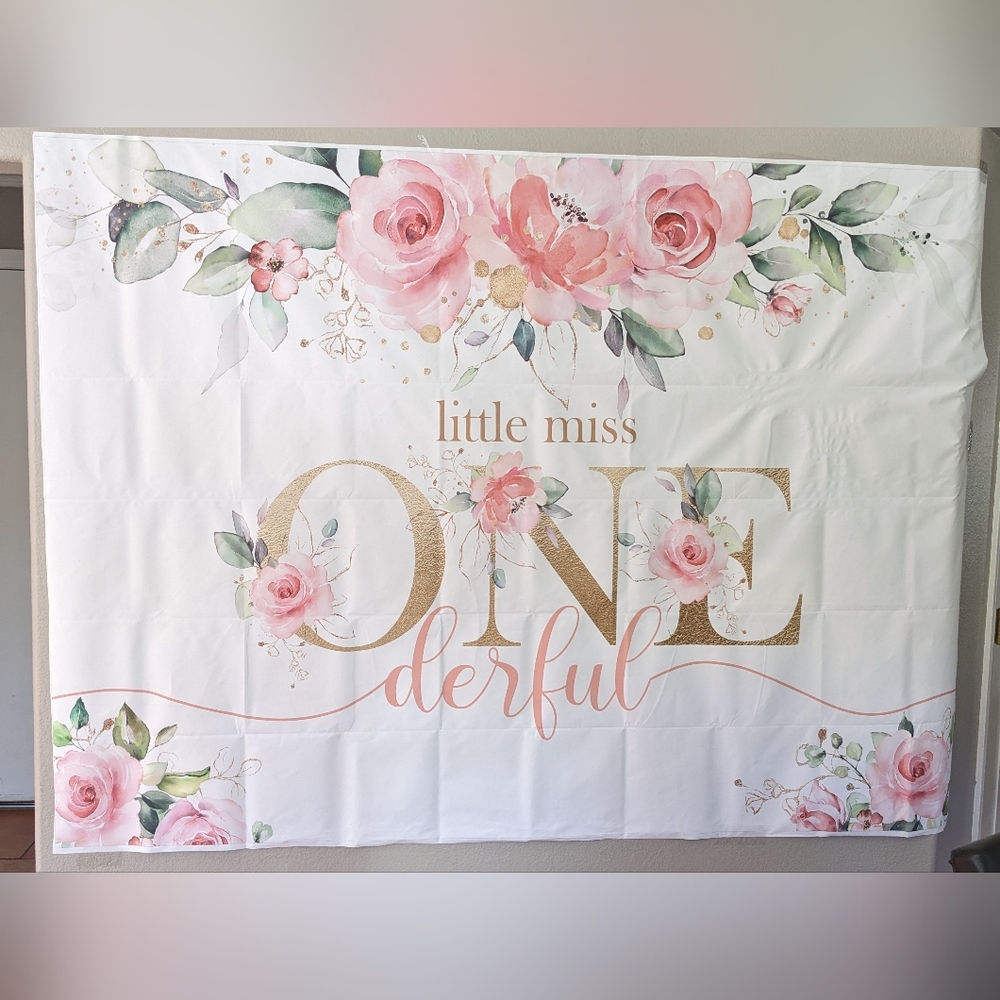 Blush Pink Floral 1st Birthday Party Backdrop, Little Miss Onederful Party